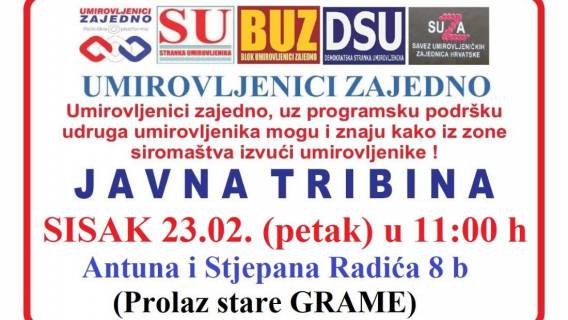 Poziv na javnu tribinu Sisak 23.02.2024.