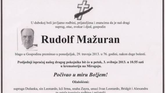 Umro Rudolf Mažuran - napustio nas je veliki &egrave;ovjek